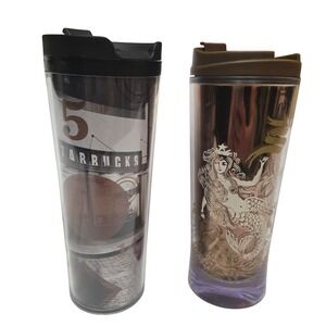 Lot Of 2 Starbucks Traveler Tumblers 16oz 2009 Siren Mermaid/2012 Pike Place